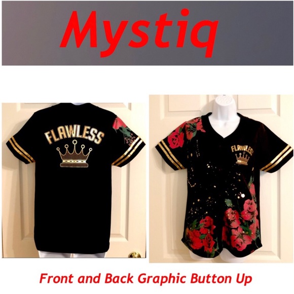 Mystiq Front & Back Graphic Button Down Top - Picture 6 of 9